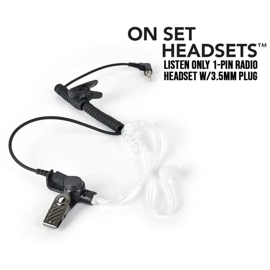 On Set Headsets™️ IFB Listen Only (Short) Acoustic Tube Earpiece 1-Pin Radio Headset with 3.5mm Plug