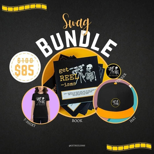 Get Reelisms Filmmaker Bundle – Book, Hat, T-Shirt & Sticker | Ultimate Gift for Film Students & Creators - Get Reelisms