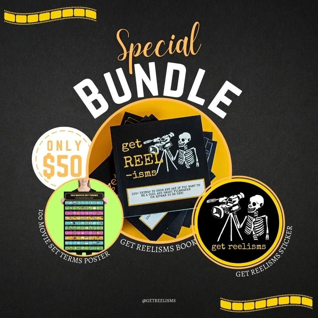 Get Reelisms Filmmaker Starter Bundle – Film Set Book, 100 Terms Poster & Sticker | Gift for Film Students - Get Reelisms
