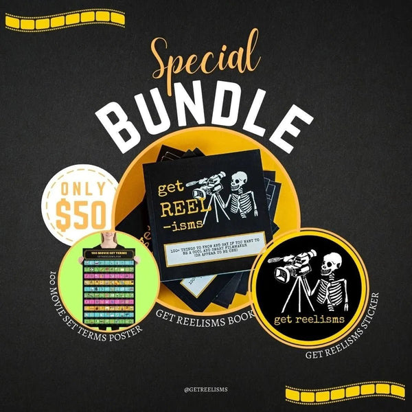 Get Reelisms Filmmaker Starter Bundle – Film Set Book, 100 Terms Poster & Sticker | Gift for Film Students - Get Reelisms